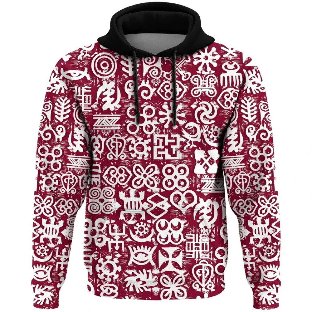Red Mix Adinkra Pullover, African Hoodie For Men Women
