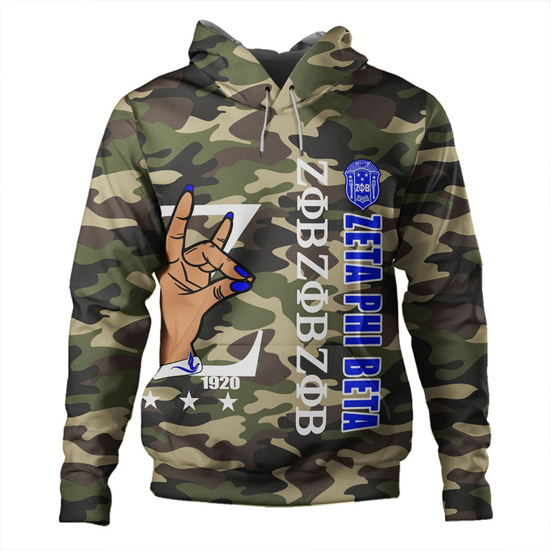 Zeta Phi Beta Hoodie Camouflage Style Greek, African Hoodie For Men Women