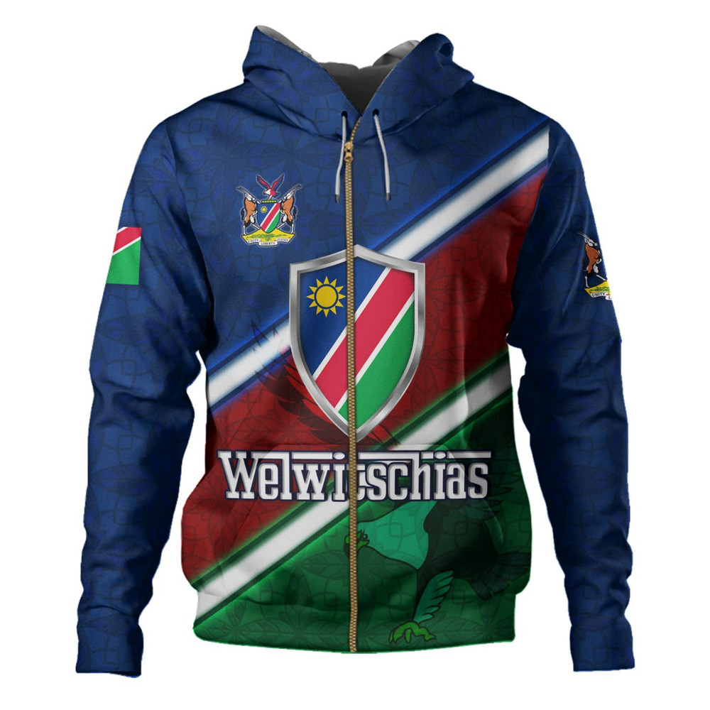 Namibia Hoodie African Fish Eagle Mascot With Flag Color Style, African Hoodie For Men Women