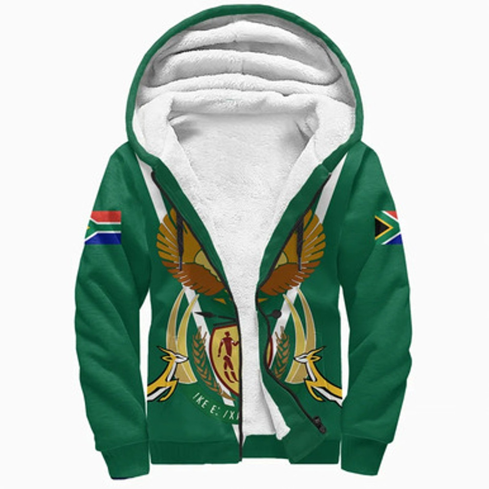 South Africa Sherpa Hoodie Coat Of Arms, African Hoodie For Men Women
