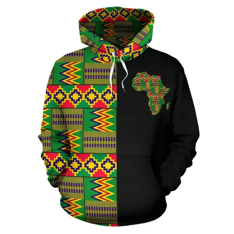 Kente Cloth - Reggae Golden The Half Hoodie, African Hoodie For Men Women