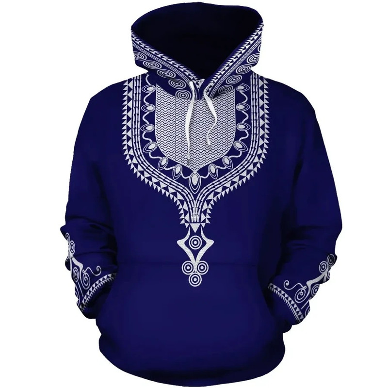 Blue Dashiki Hoodie, African Hoodie For Men Women