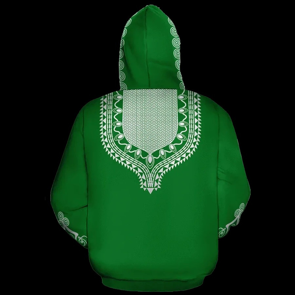 Dashiki Color Green Fleece All-over Hoodie, African Hoodie For Men Women