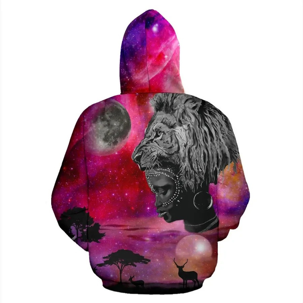 Africa Landscape Galaxy Red Lion Woman Hoodie, African Hoodie For Men Women