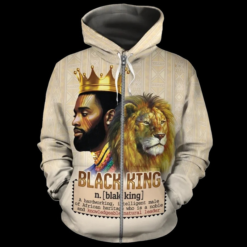 Lion Black King Fleece All-Over Hoodie, African Hoodie For Men Women