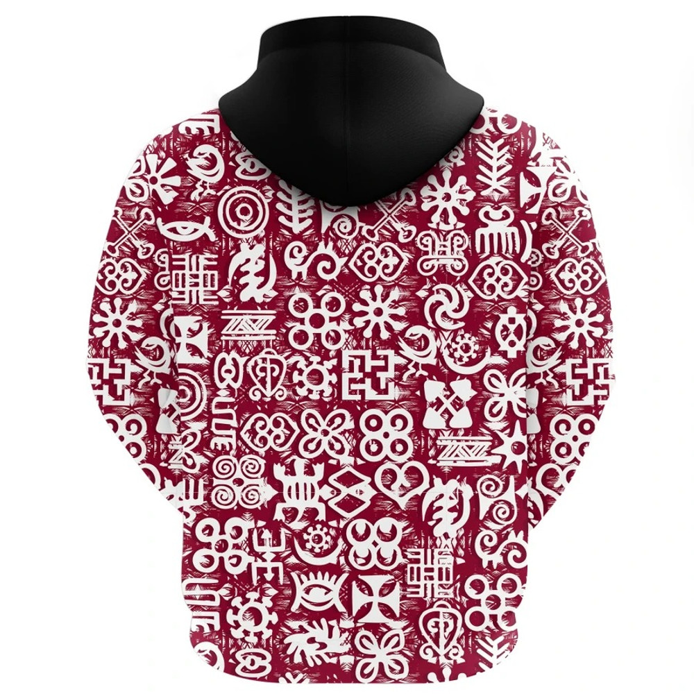 Red Mix Adinkra Hoodie, African Hoodie For Men Women