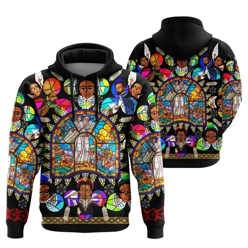 Ethiopia Stained Glass Window Orthodox Hoodie, African Hoodie For Men Women