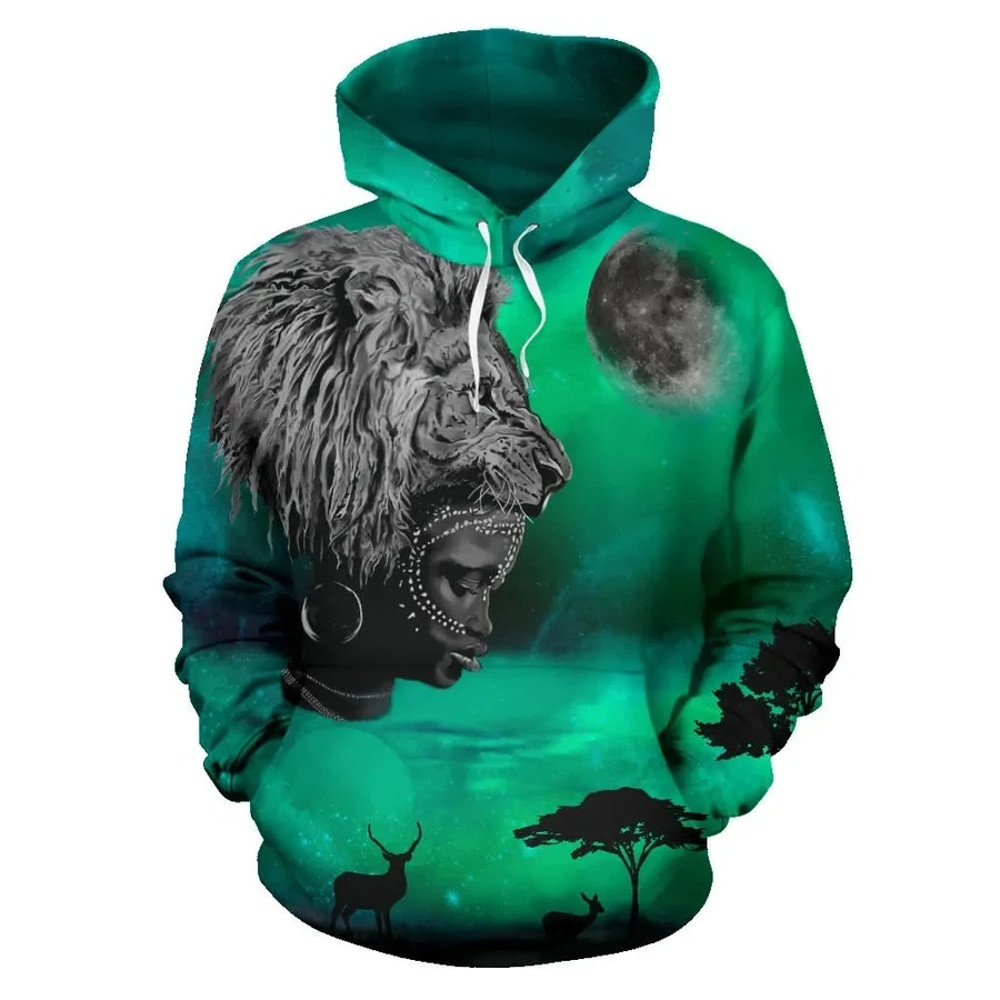 Africa Landscape Galaxy Green Lion Woman Hoodie, African Hoodie For Men Women