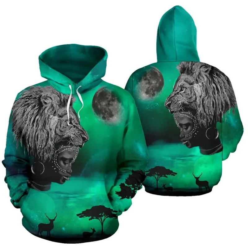 Africa Landscape Galaxy Green Lion Woman Hoodie, African Hoodie For Men Women