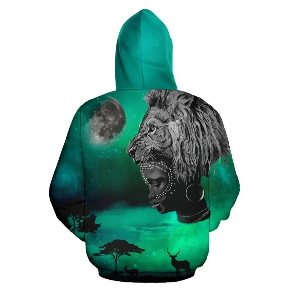 Africa Landscape Galaxy Green Lion Woman Hoodie, African Hoodie For Men Women