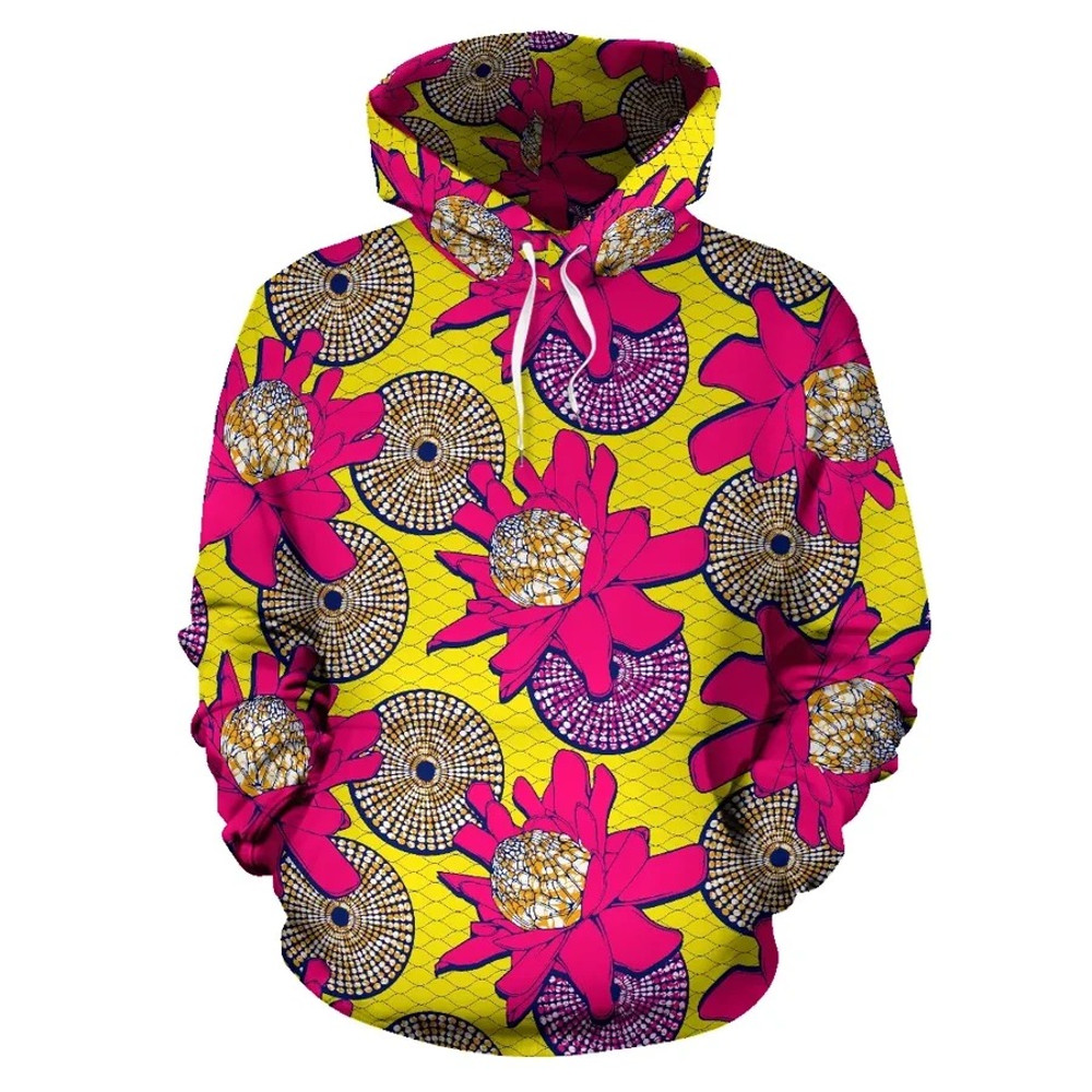 Ankara Protea Hoodie, African Hoodie For Men Women