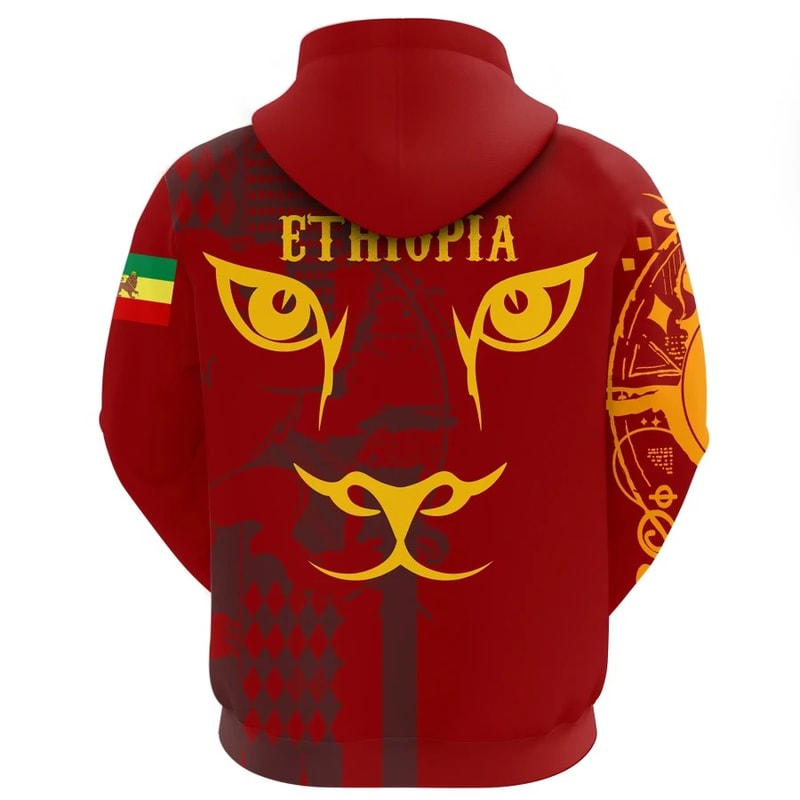 Ethiopia King Of Lion Hoodie Red, African Hoodie For Men Women