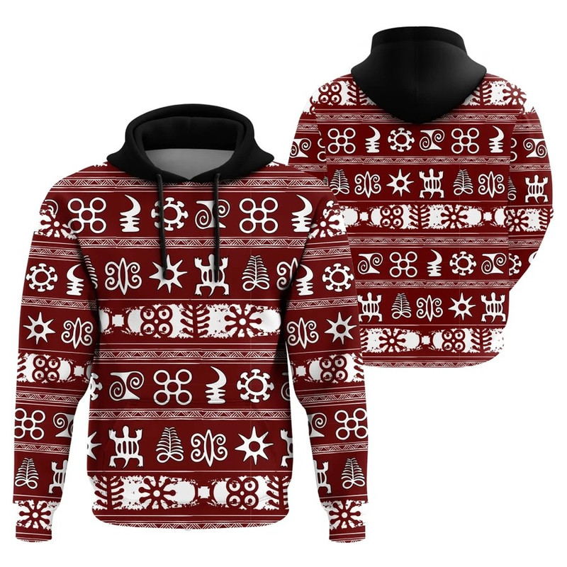 Red Adinkra Hoodie, African Hoodie For Men Women