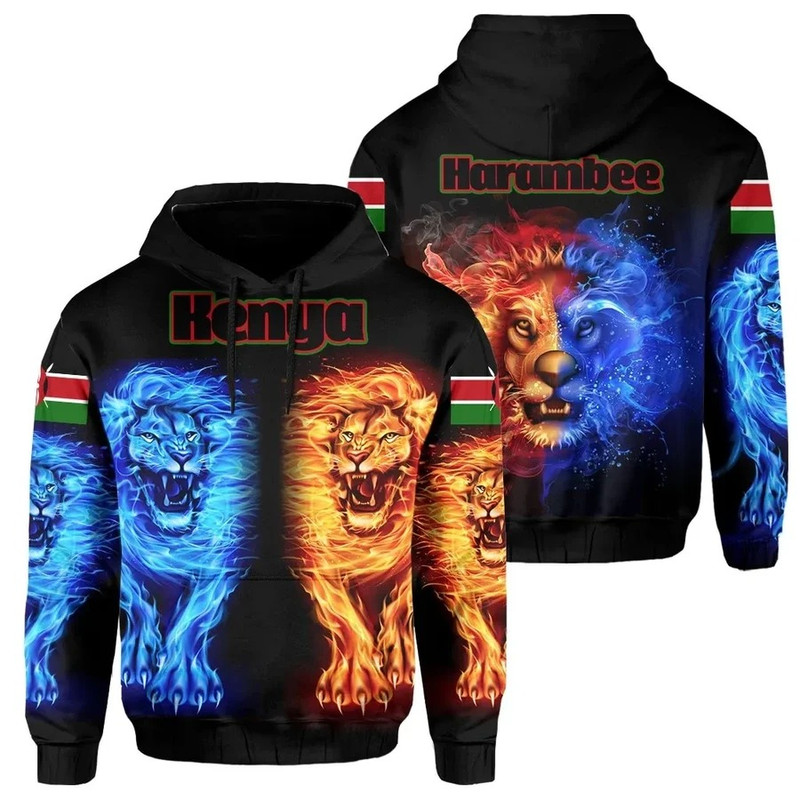 Kenya Hoodie Flame And Water Lion, African Hoodie For Men Women