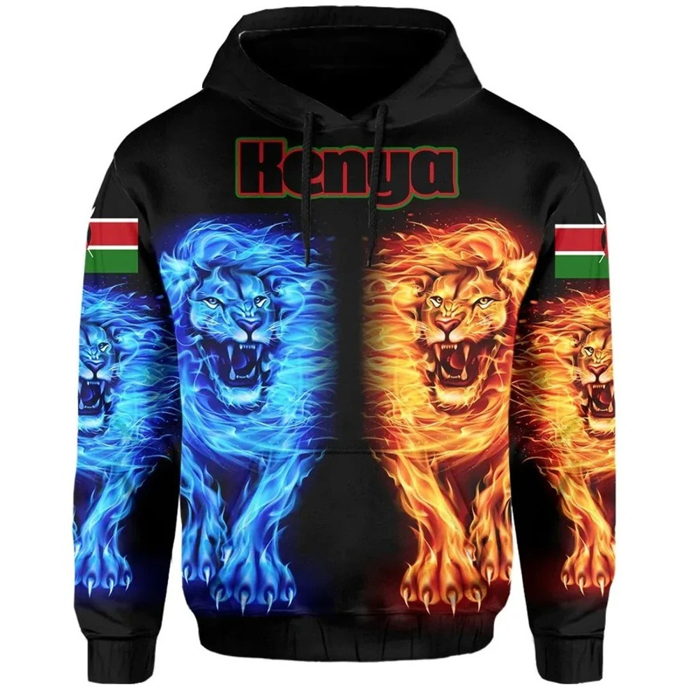 Kenya Hoodie Flame And Water Lion, African Hoodie For Men Women