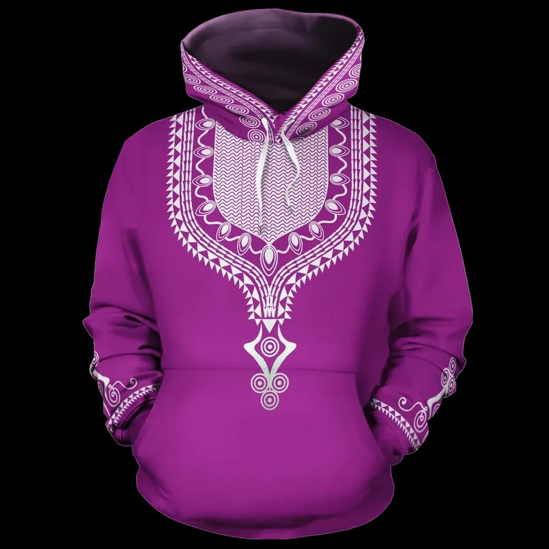 Dashiki Color Purple Fleece All-Over Hoodie, African Hoodie For Men Women