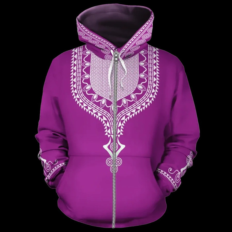 Dashiki Color Purple Fleece All-Over Hoodie, African Hoodie For Men Women
