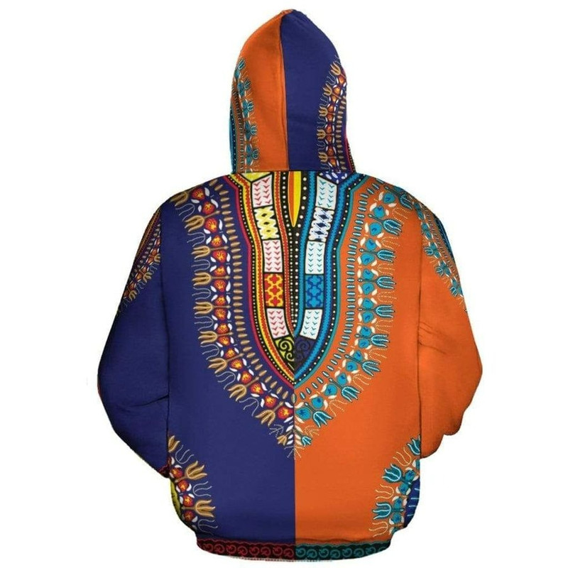 Dashiki Two-sided Blue Orange Hoodie, African Hoodie For Men Women