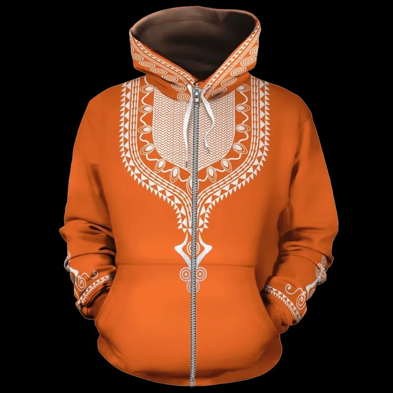 Dashiki Color Orange Fleece All-Over Hoodie, African Hoodie For Men Women