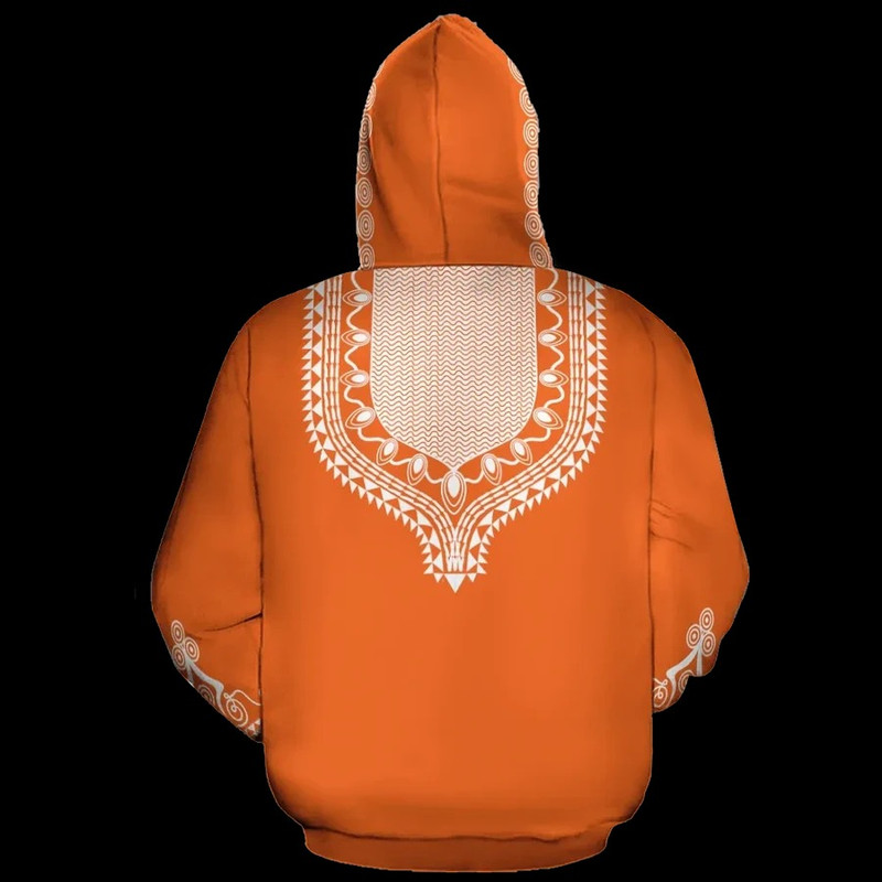Dashiki Color Orange Fleece All-Over Hoodie, African Hoodie For Men Women
