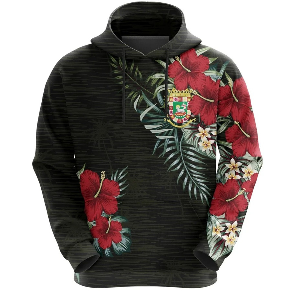 Puerto Rico Flower Hoodie, African Hoodie For Men Women