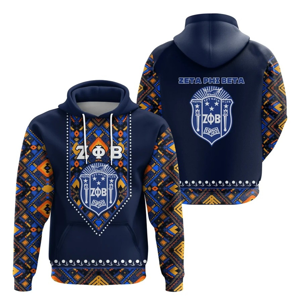 Zeta Phi Beta African Pattern - Navy Hoodie, African Hoodie For Men Women