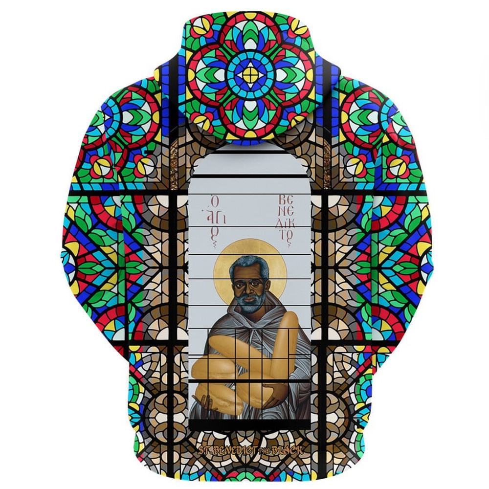 Saint Benedict of the African On Stained Glass Zip Hoodie, African Hoodie For Men Women