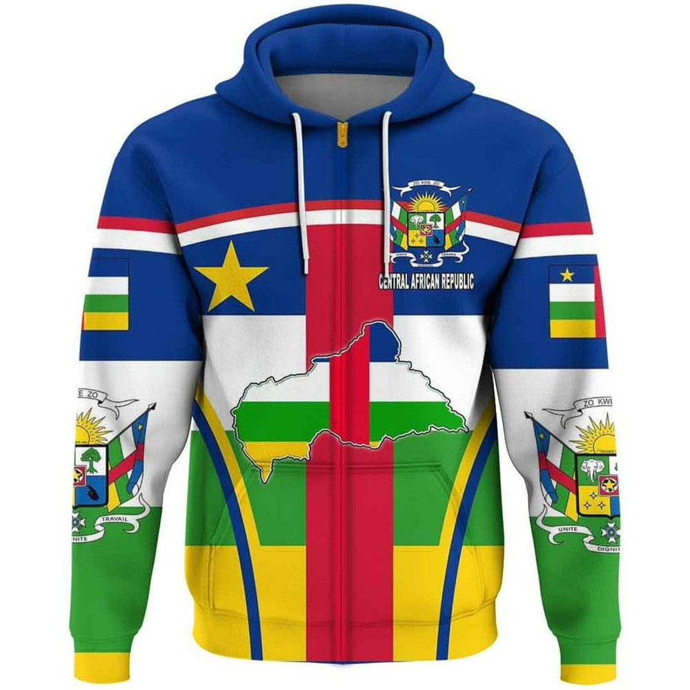 Central African Republic Active Flag Zip Hoodie, African Hoodie For Men Women