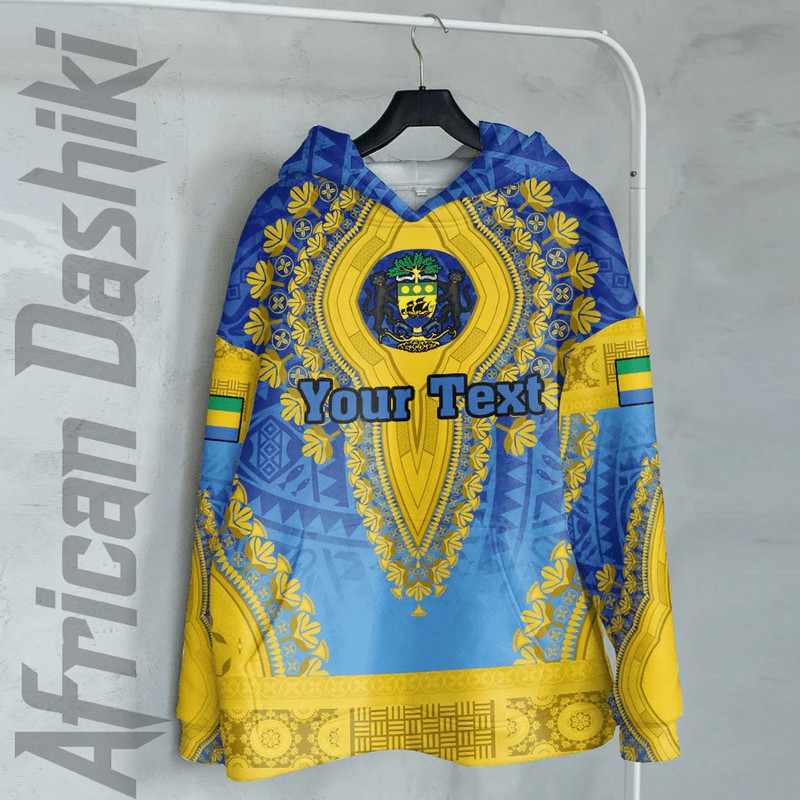 Gabon - Blue Version Hoodie Vintage African Dashiki, African Hoodie For Men Women