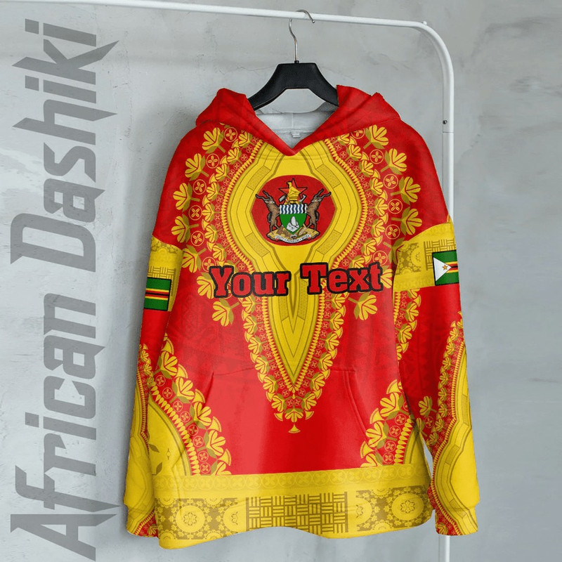Zimbabwe - Red Version Hoodie Vintage African Dashiki, African Hoodie For Men Women