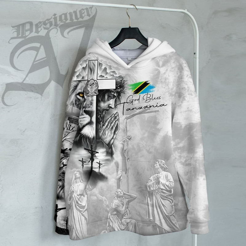 Tanzania Hoodie Jesus Pray and The Lion of Judah, African Hoodie For Men Women
