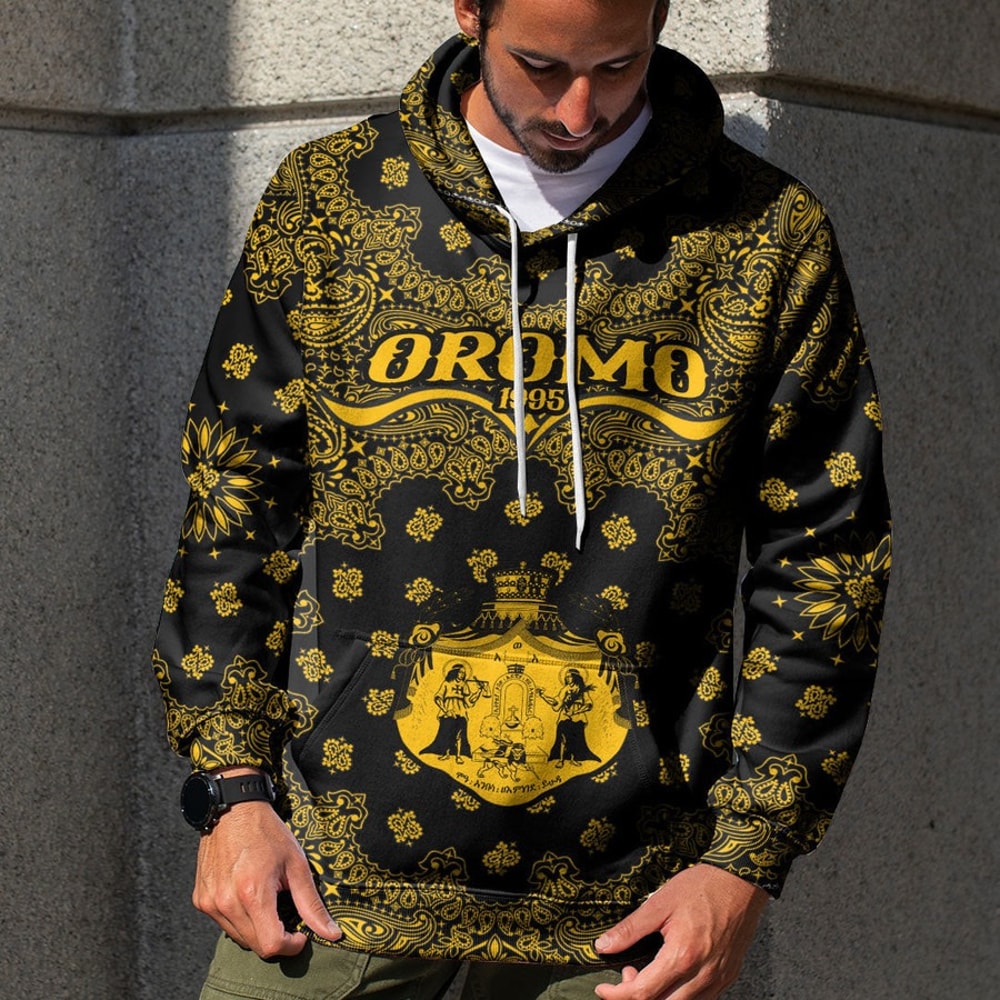 Oromo Yellow Version Hoodie Paisley Bandana "Never Out of Date", African Hoodie For Men Women