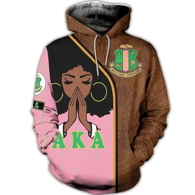 AKA Sorority Hoodie Faux Leather Graphic, African Hoodie For Men Women
