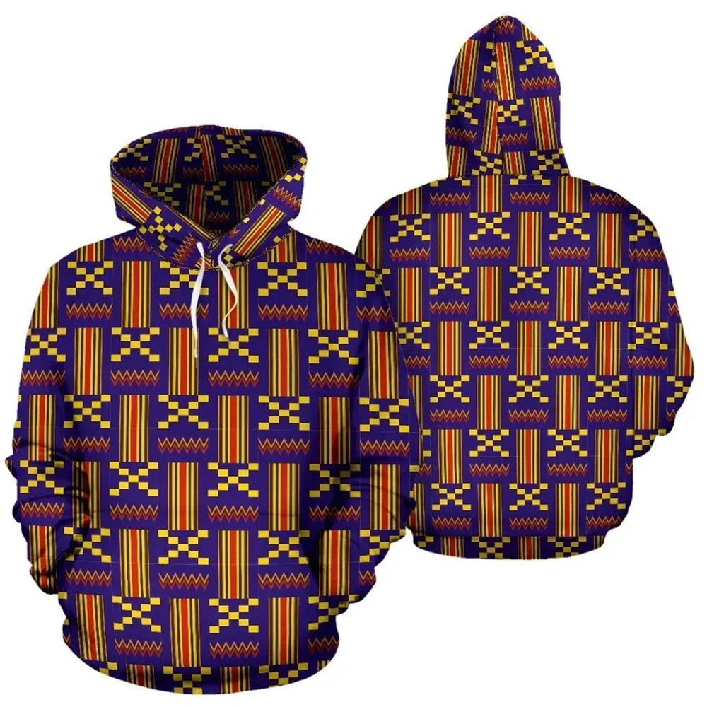 Kente Hoodie Blue Akan, African Hoodie For Men Women