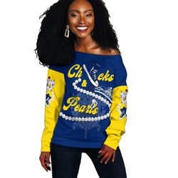Sigma Gamma Rho Chucks And Pearls Offshoulder K.H Pearls, African Women Off Shoulder For Women