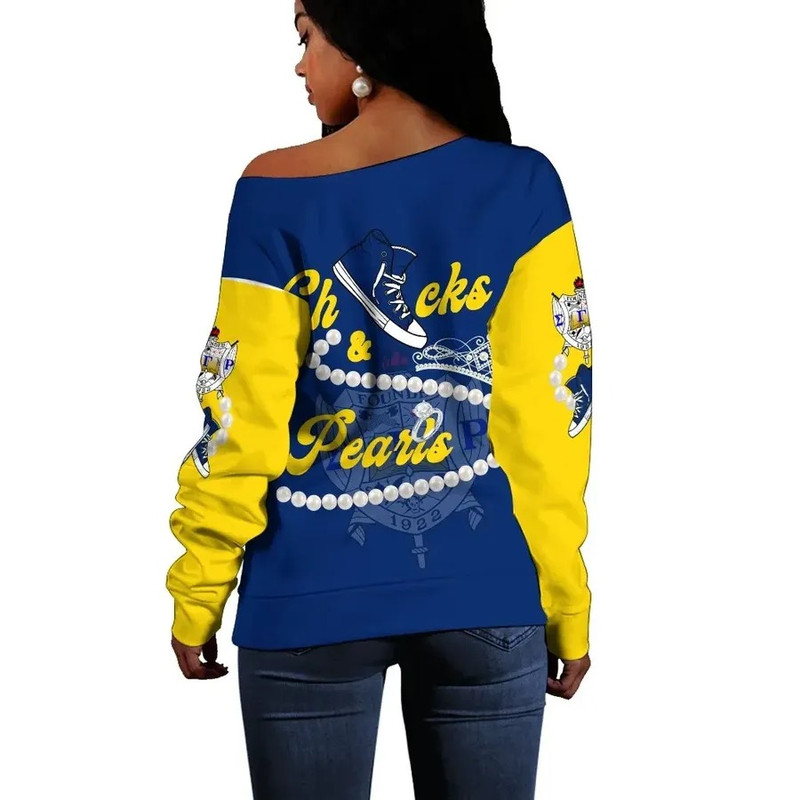 Sigma Gamma Rho Chucks And Pearls Offshoulder K.H Pearls, African Women Off Shoulder For Women