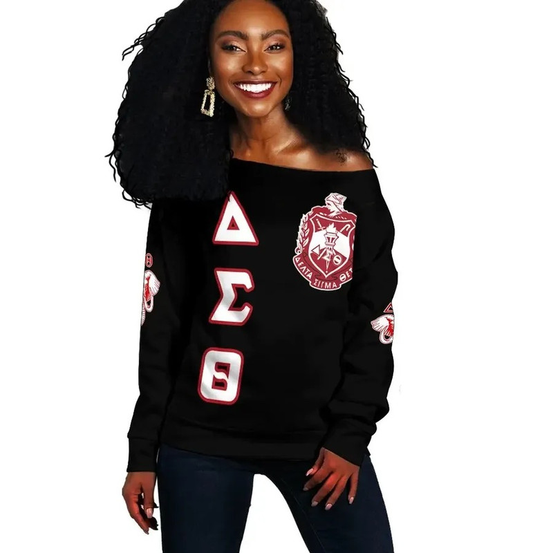 Delta Sigma Theta Letters Women Off Shoulder Sweatshirt, African Women Off Shoulder For Women