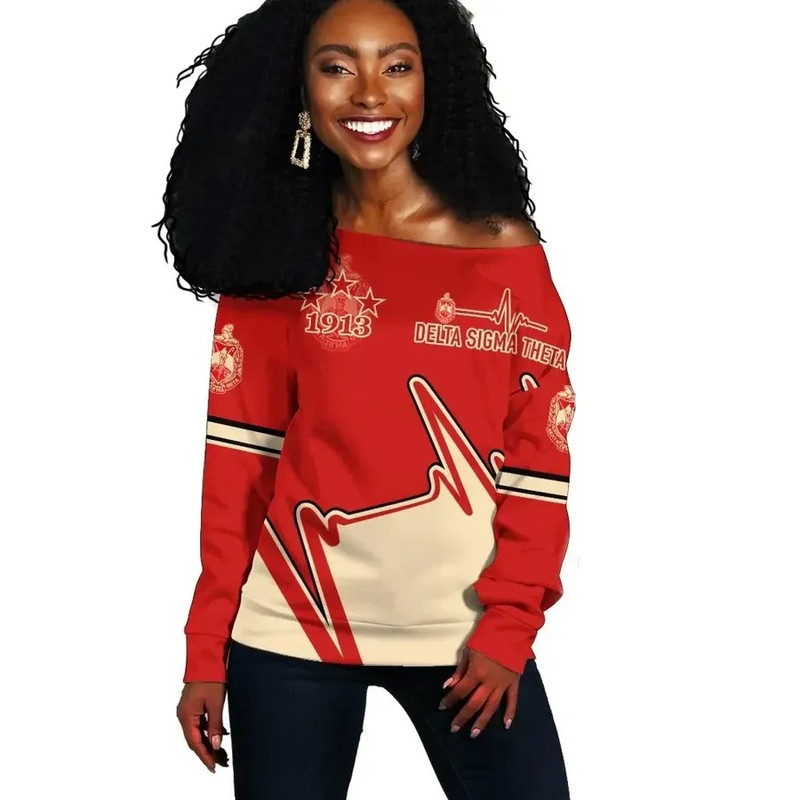Personalised Heartbeat Delta Sigma Theta Women Off Shoulder, African Women Off Shoulder For Women