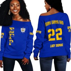 Sigma Gamma Rho (Blue) Off Shoulder Sweaters, African Women Off Shoulder For Women