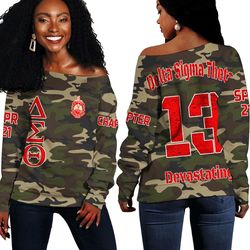 Delta Sigma Theta Camouflage Off Shoulder Sweaters, African Women Off Shoulder For Women