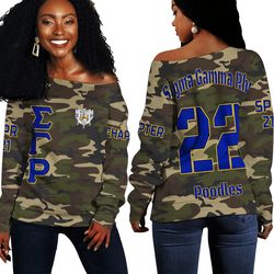 Sigma Gamma Rho Camouflage Off Shoulder Sweaters, African Women Off Shoulder For Women
