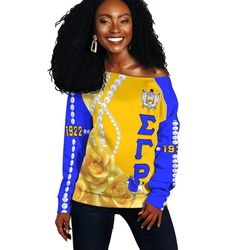 Sigma Gamma Rho Yellow Tea Rose Off Shoulder Sweaters, African Women Off Shoulder For Women