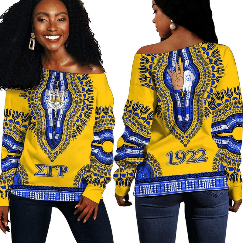 Sigma Gamma Rho Dashiki Off Shoulder Sweaters, African Women Off Shoulder For Women