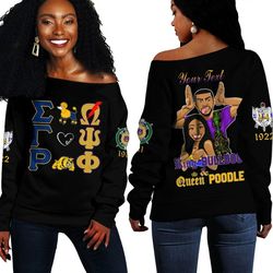Couple Omega Psi Phi and Sigma Gamma Rho Off Shoulder Sweaters, African Women Off Shoulder For Women