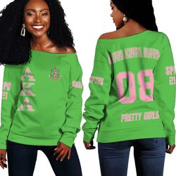 AKA Sorority (Green) Off Shoulder Sweaters, African Women Off Shoulder For Women