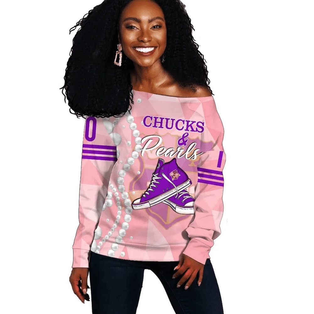 Chucks KEP Military Sorority Pearls Pink Women Off Shoulder, African Women Off Shoulder For Women