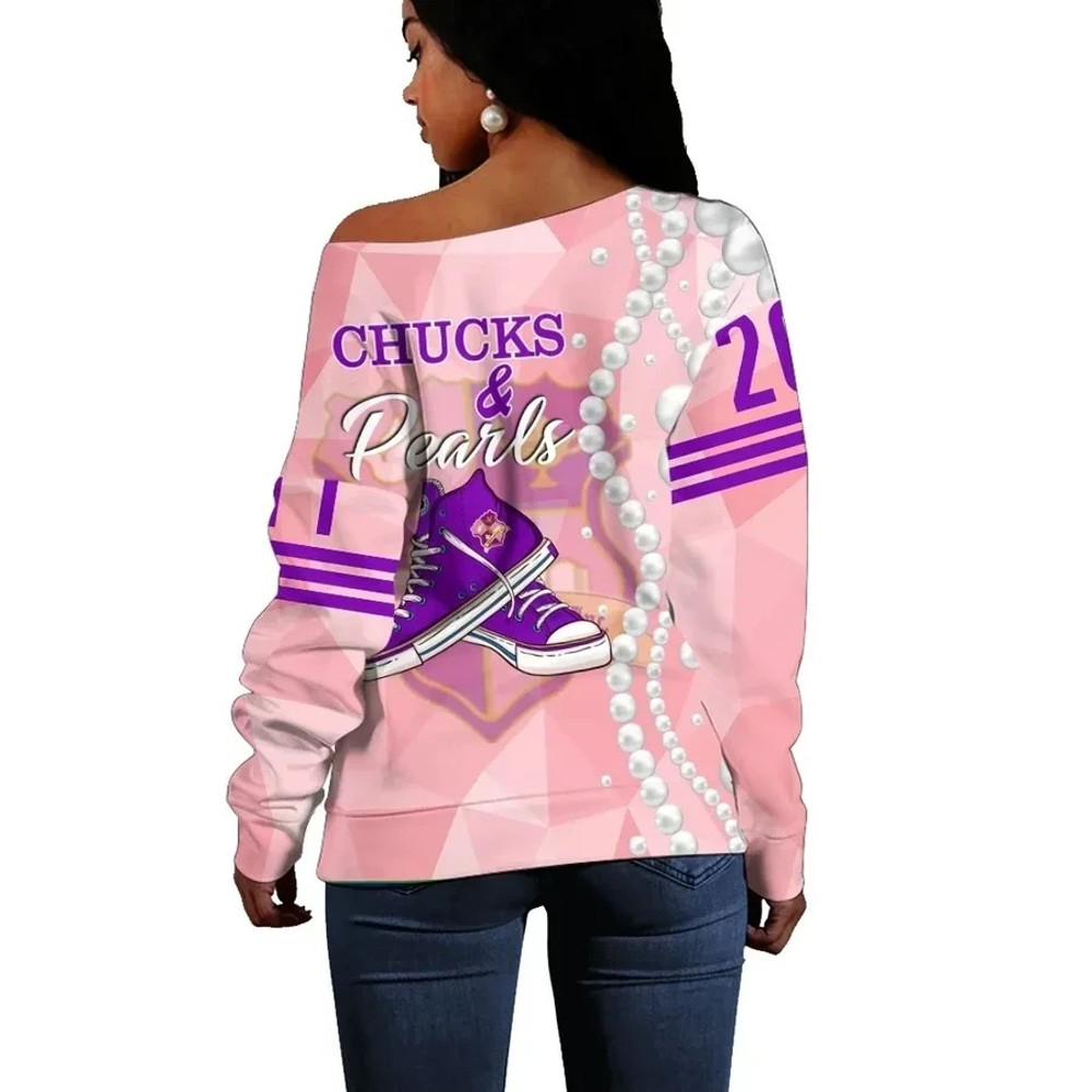 Chucks KEP Military Sorority Pearls Pink Women Off Shoulder, African Women Off Shoulder For Women