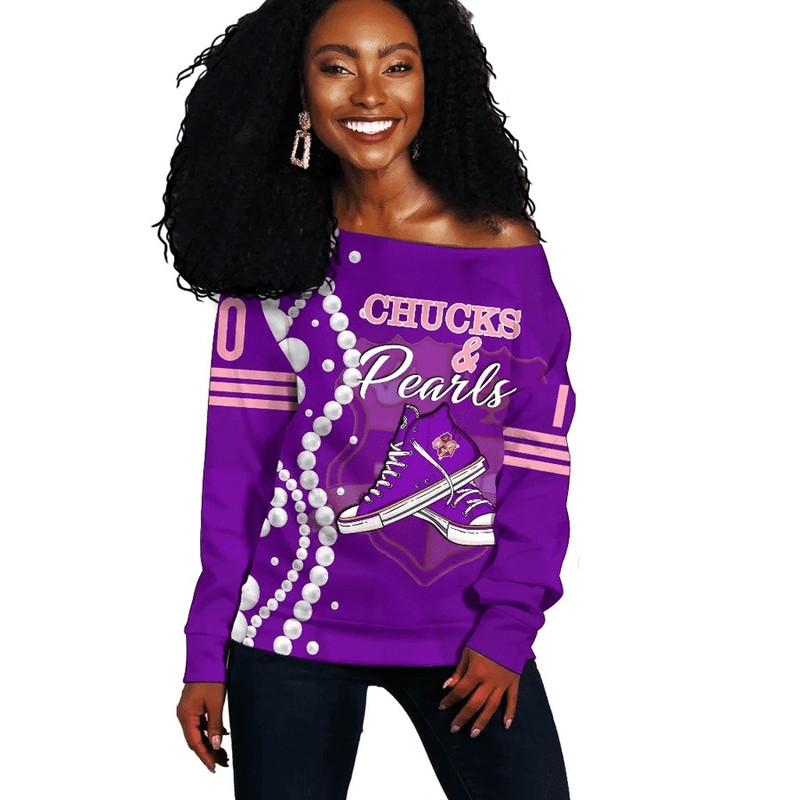 Chucks KEP Military Sorority Pearls Women Off Shoulder, African Women Off Shoulder For Women