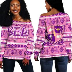 KEP Letter Christmas Off Shoulder Sweaters, African Women Off Shoulder For Women