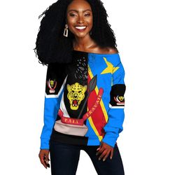 DR Congo Flag Style Women Off Shoulder Style, African Women Off Shoulder For Women